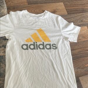 Adidas White Tee with Yellow and Gray Logo